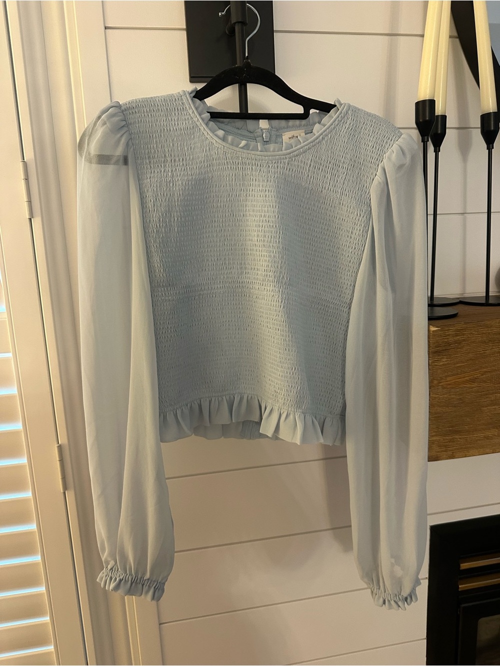 Aritzia Pale Blue Smocked TEMPEST Blouse